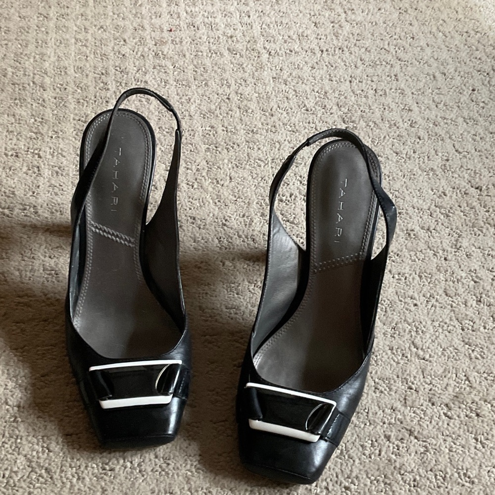 Tahari Black and White Slingback Heels